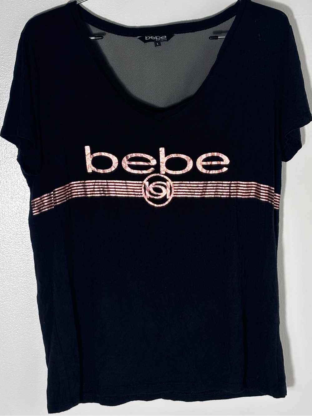 Bebe Sport - Women’s V-neck T-Shirt - Logo - Size L